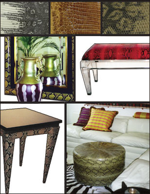 Exotic hide furniture and ottomans